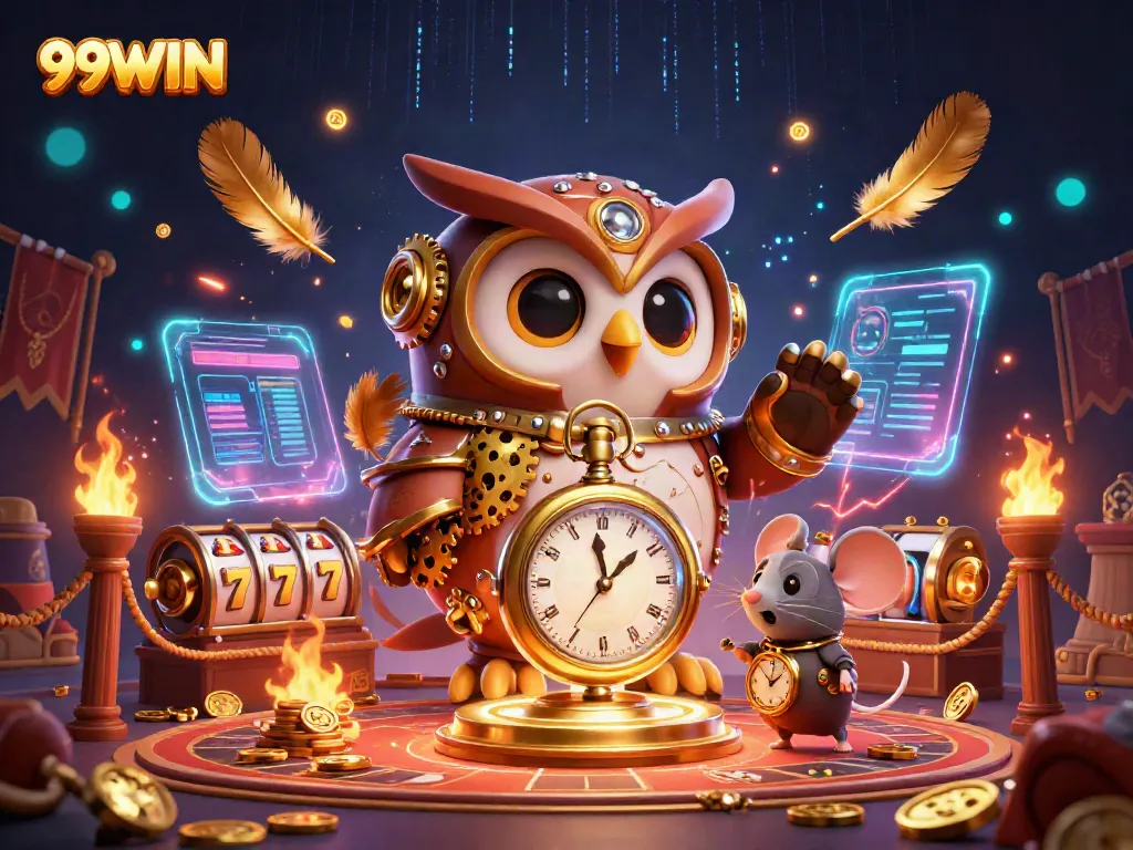 Experience thrilling gameplay at 99WIN with an exciting 3D illustration featuring steampunk-style characters in a vibrant casino atmosphere.