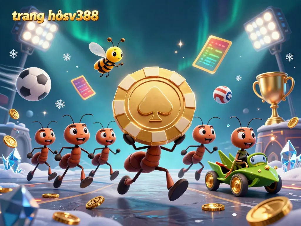 Engage with the thrilling action of trang chủ sv388 as ants heist a massive golden poker chip amid explosive sports excitement.