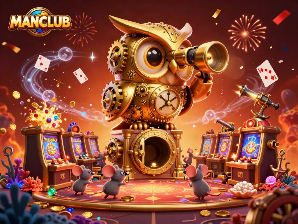 Engage in thrilling gameplay at MANCLUB with colorful slot machines bursting with gold and gems.