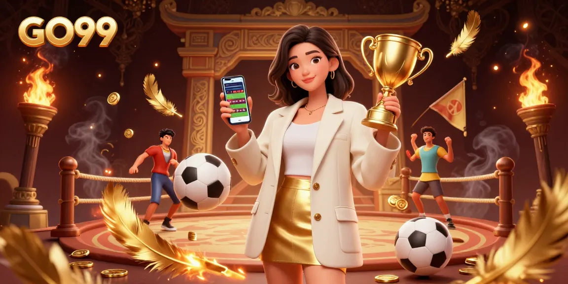 Engage with GO99 sports betting app features through a vibrant casino illustration.
