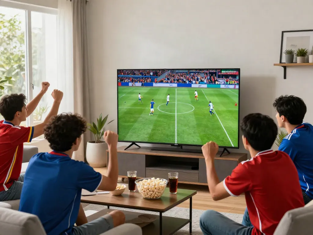 Fans enjoying a soccer match live stream at home, experiencing the thrill of socolive.