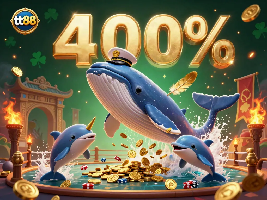 Engage with vibrant tt88 casino fun featuring a whale, narwhal, and dolphins amidst dynamic game elements.