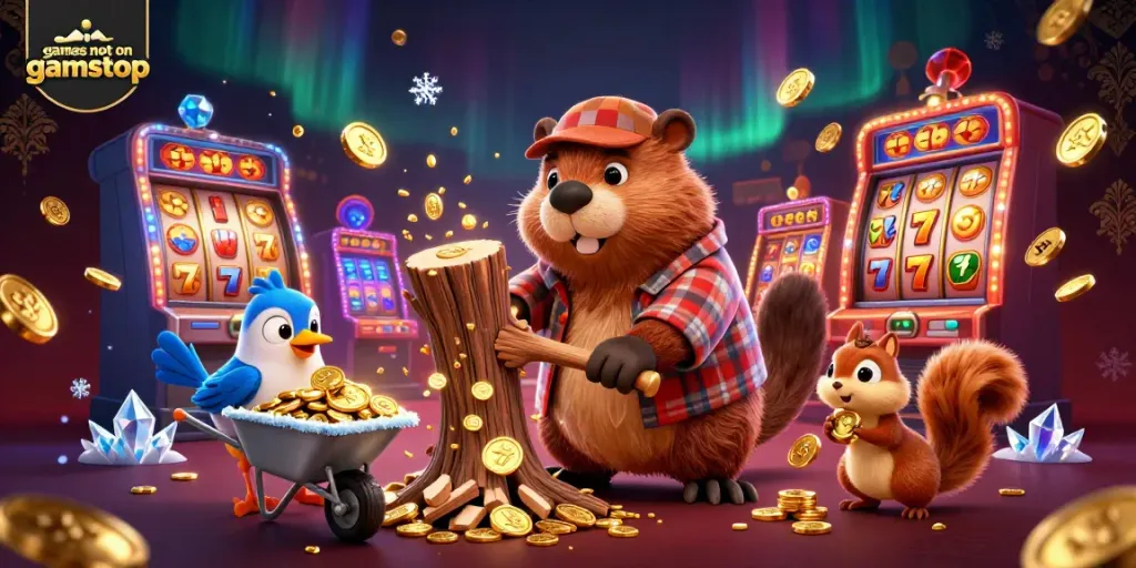 Join the fun at games not on gamstop with this vibrant 3D illustration of a lively casino scene.
