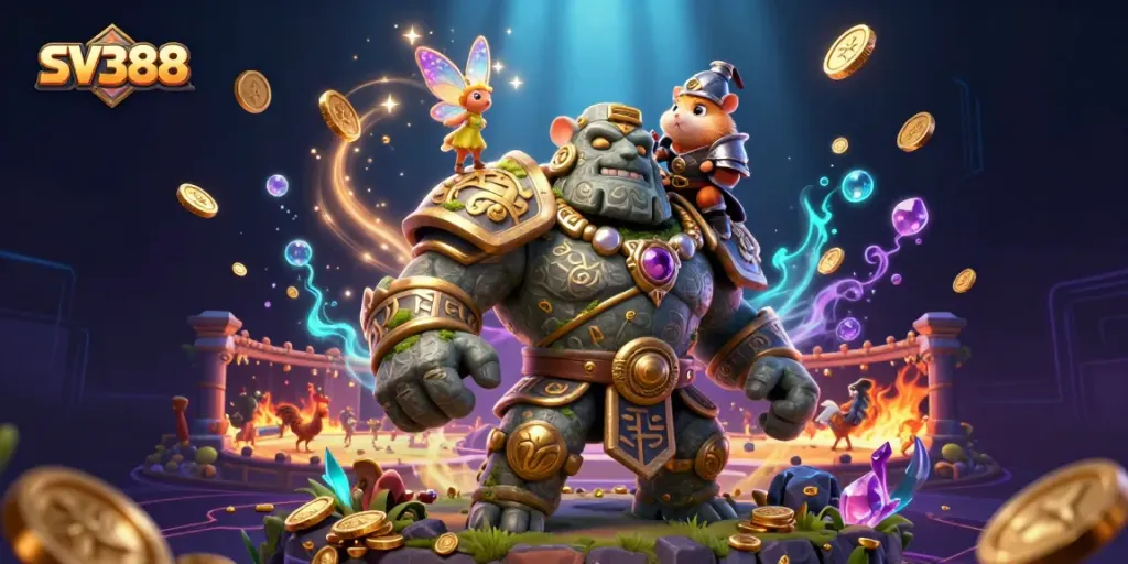 Experience the thrill of cockfighting with SV388's enchanting characters and dynamic casino elements.