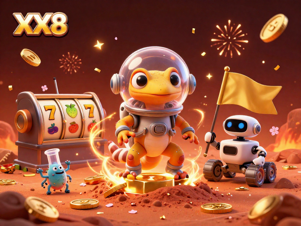 Unleash the excitement with the XX8 Martian gecko exploring a golden casino