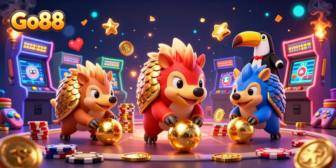 Engage with Go88's exciting gaming world, where pangolins roll in gold and poker chips.