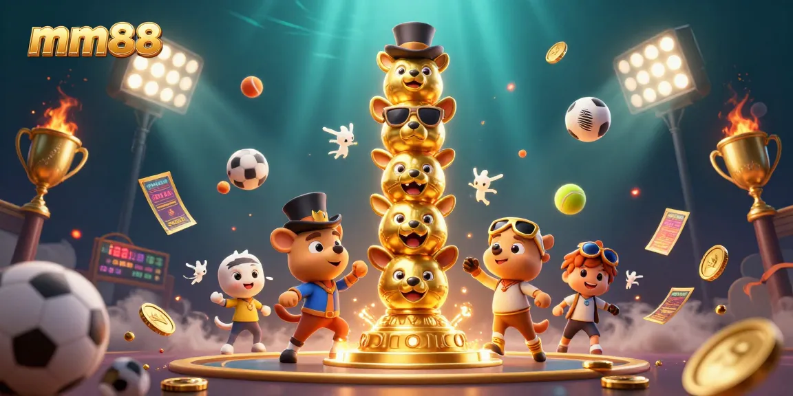 Bet on mm88 with vibrant casino elements and a dynamic atmosphere featuring 3D characters.