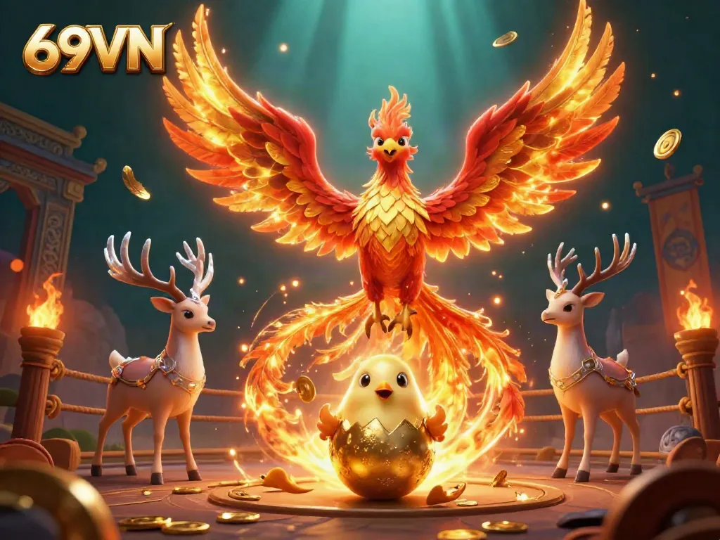 Experience thrilling wins at 69VN with vibrant gaming elements in an exciting 3D illustration.