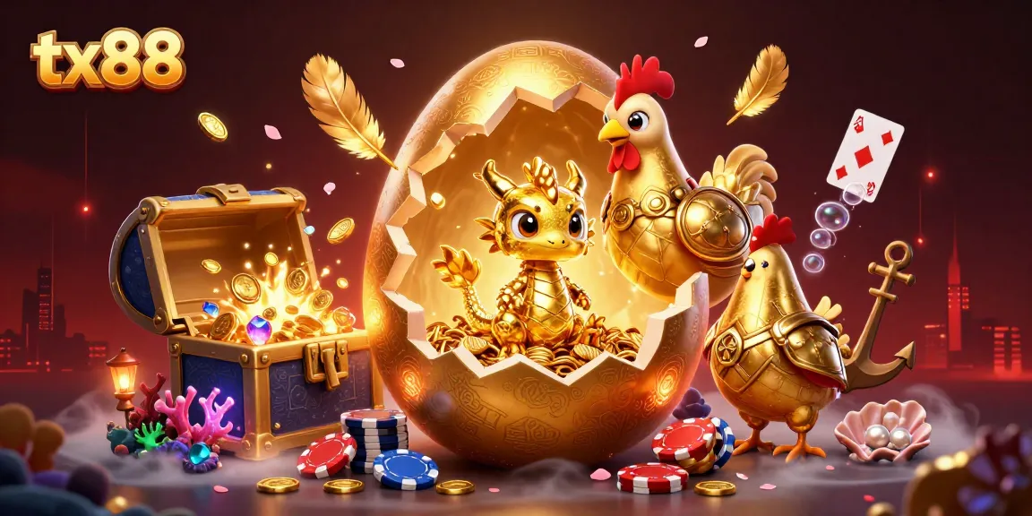 Experience the thrill of tx88 with a golden dragon guarding poker chips in a vibrant 3D casino scene.