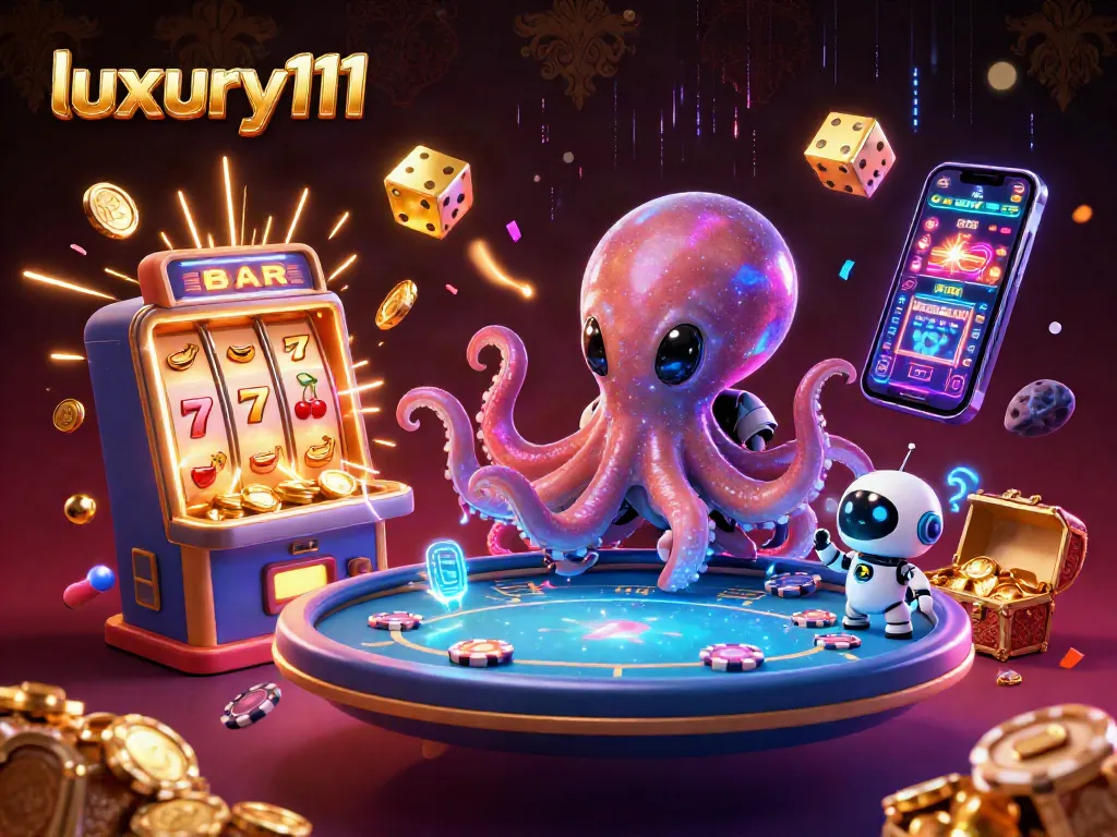 Engage in thrilling moments with luxury111 at a vibrant holographic poker table amidst a cosmic casino.