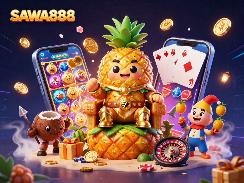Experience winnings at SAWA888 with thrilling slot games and vibrant casino characters.