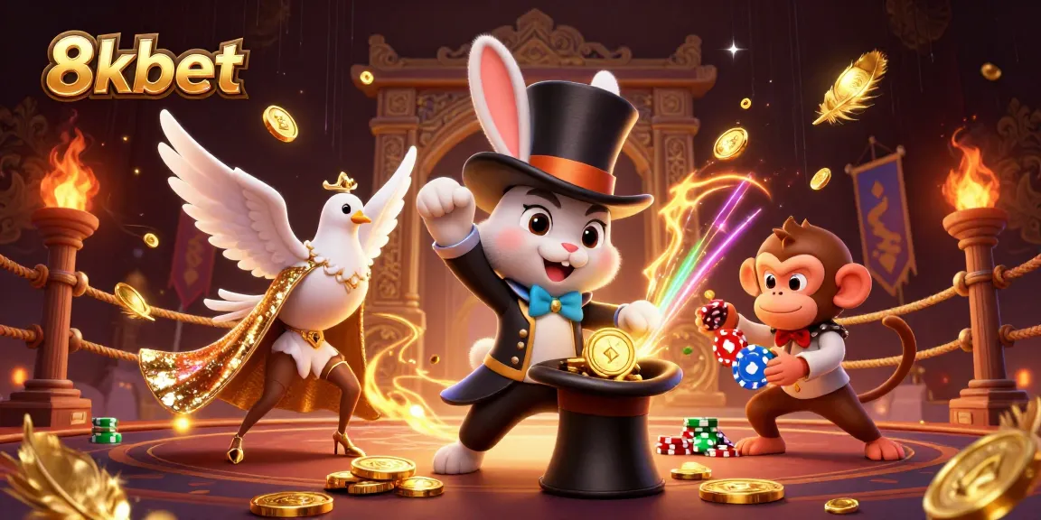 8xbet offers thrilling gambling experiences, featuring 3D characters and golden tokens in an exciting casino scene.