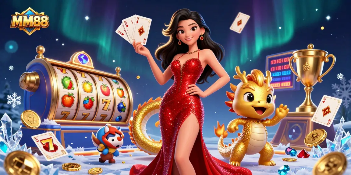 Experience thrilling wins at MM88 with stunning casino visuals featuring an Asian woman and lucky elements.