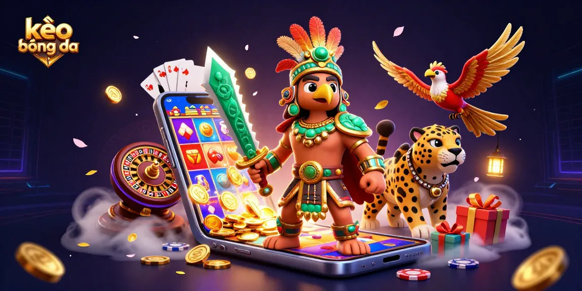 Experience thrilling kèo bóng đá action with 3D warriors and casino game elements.