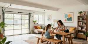 Garage conversions creating a vibrant family living space with DIY projects and cozy decor.