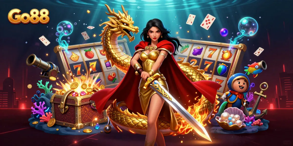 Experience thrilling gameplay at Go88 with dynamic spinning slot reels and vibrant, engaging visuals.