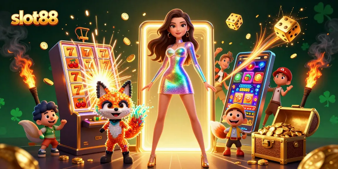 Experience thrilling slot88 gameplay with vibrant characters and dazzling casino scenes.