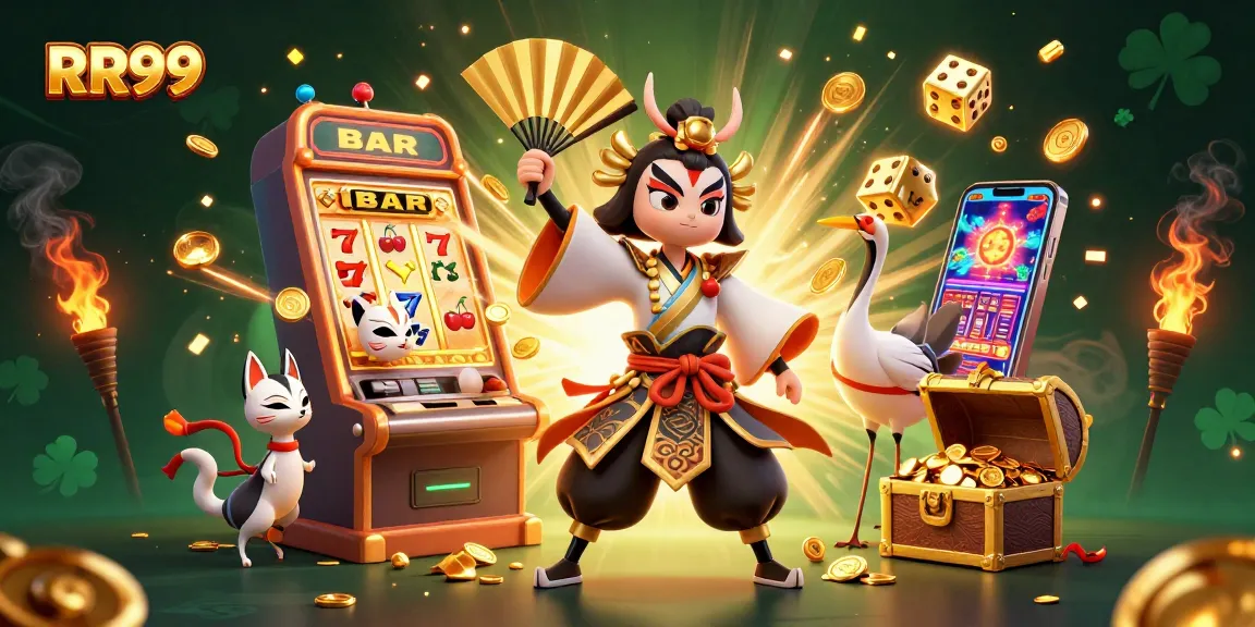 Experience the excitement of RR99 with vibrant casino games and festive elements.