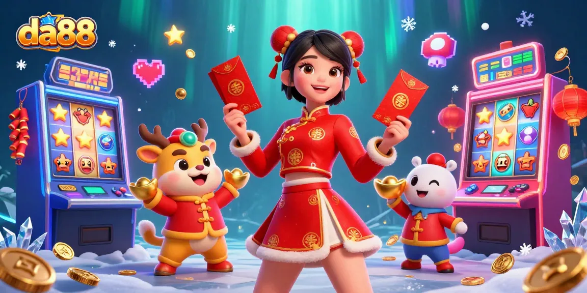 Experience the thrill of da88 gaming with vibrant slot machines and festive characters in action.