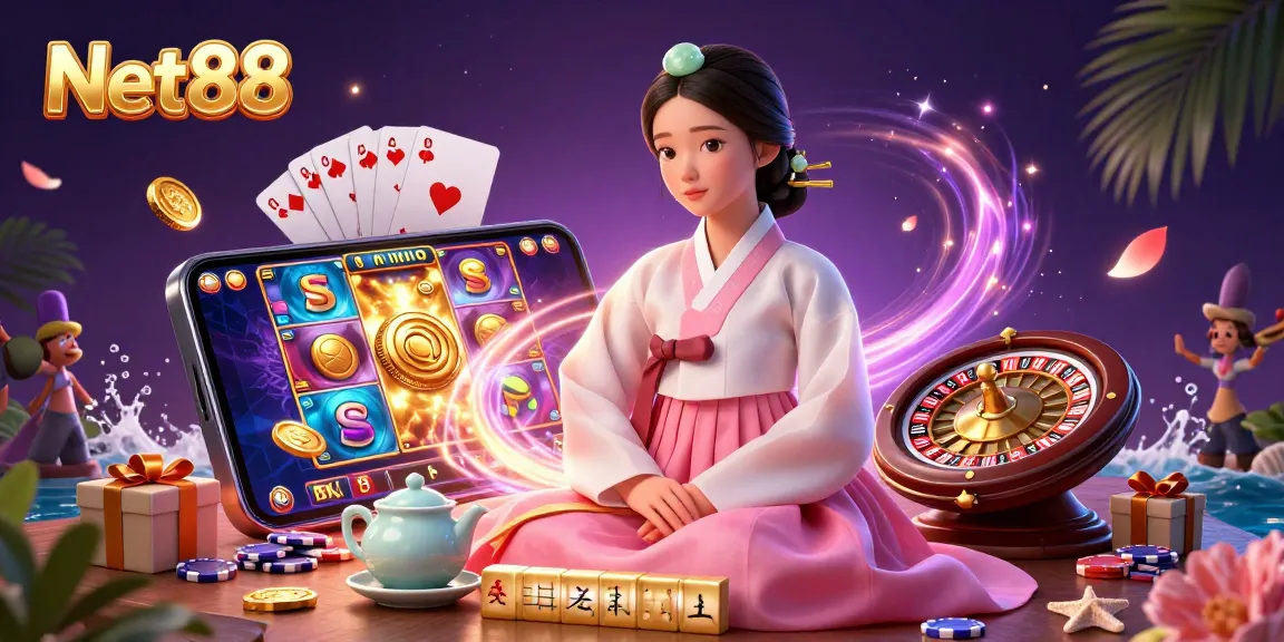 Net88 enhances gaming excitement with a vibrant 3D casino scene featuring luxurious elements.