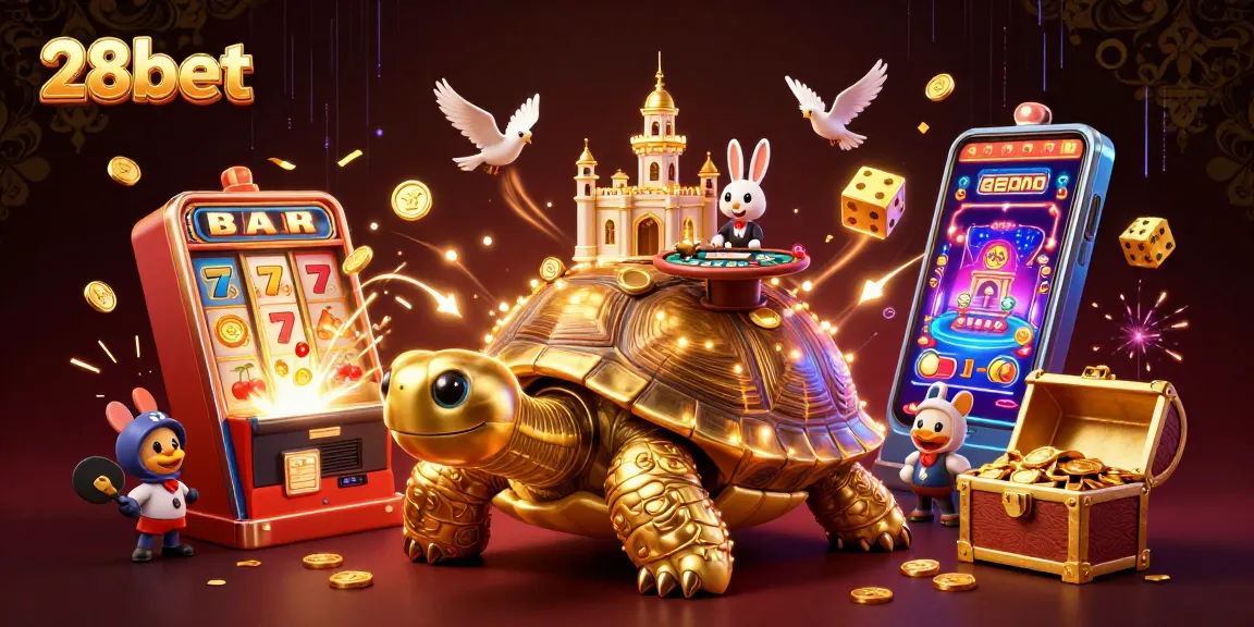 Engage in ultimate thrills with 28bet's vibrant casino world, featuring gold tortoise and exciting games.