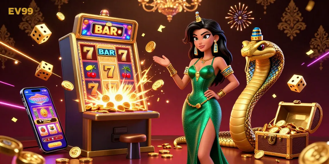 Experience the excitement of EV99 with a vibrant digital casino scene featuring thrilling game elements.