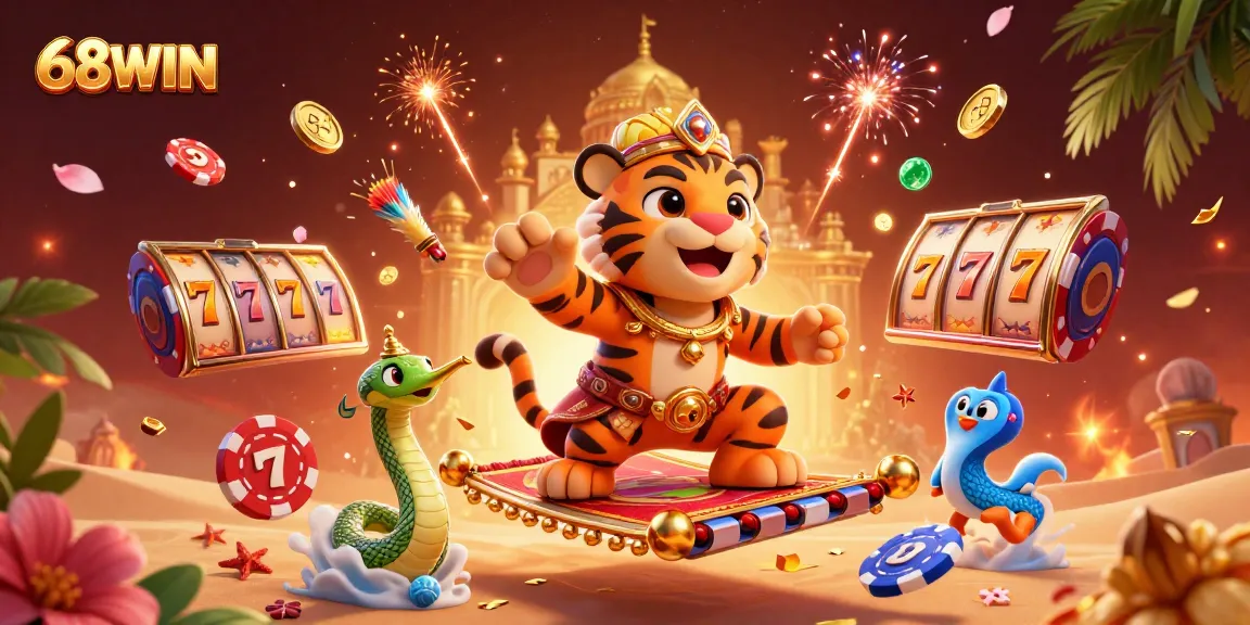 Experience the thrill of gaming with vibrant action at 68WIN featuring slots and a magical scene.