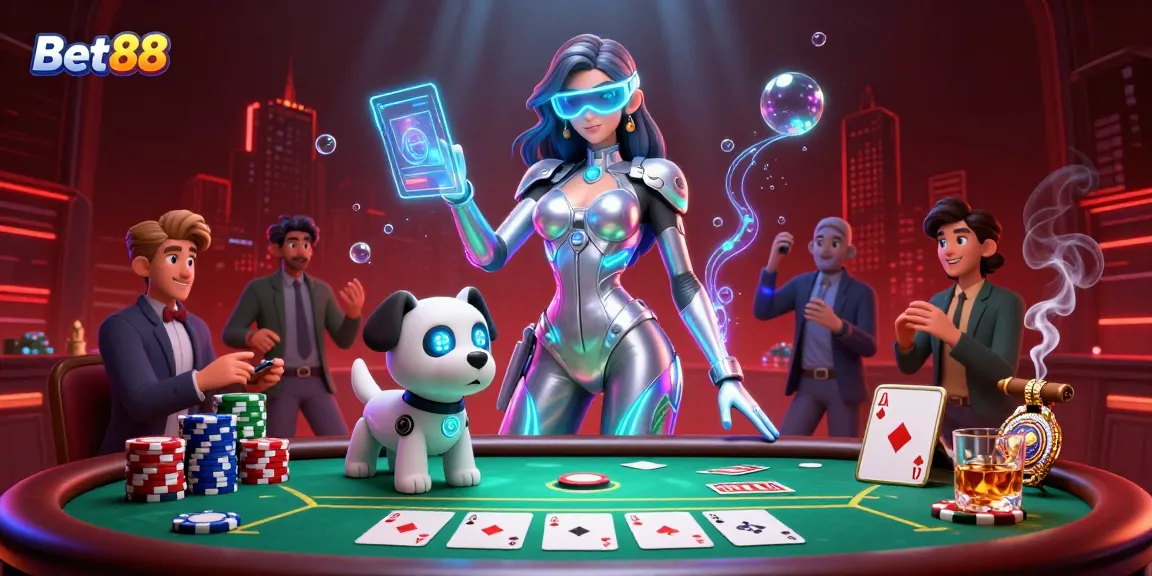 Engage in Bet88's futuristic casino experience with vibrant characters and dynamic gaming action.