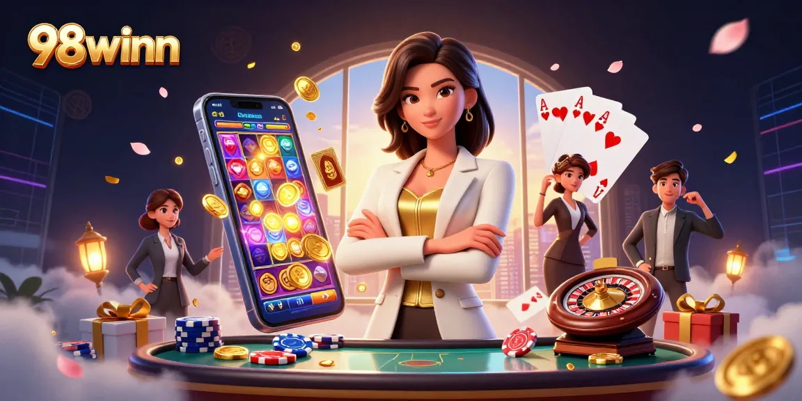 Experience thrilling moments at 98winn with glamorous gambling elements in a vibrant casino setting.