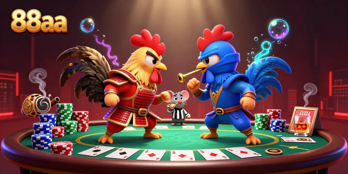 Engage with thrilling poker action featuring 88aa in a dramatic standoff with colorful elements.