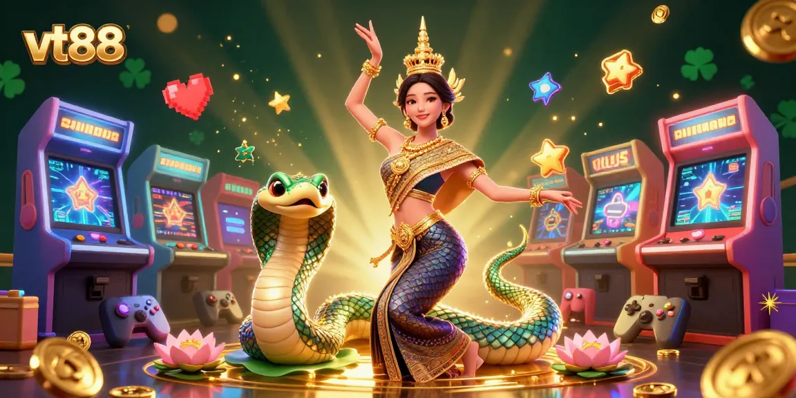 Experience thrilling gaming at vt88 with 3D casino elements, colorful machines, and a vibrant atmosphere.
