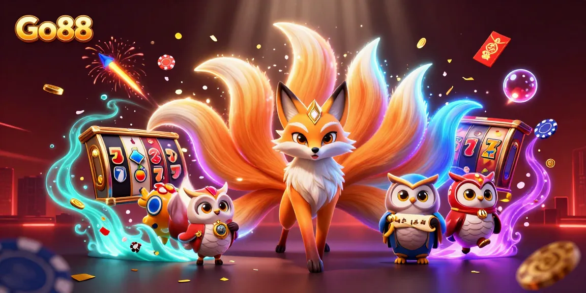 Experience thrilling gameplay with Go88's lively character scene featuring vibrant spirits and casino elements.