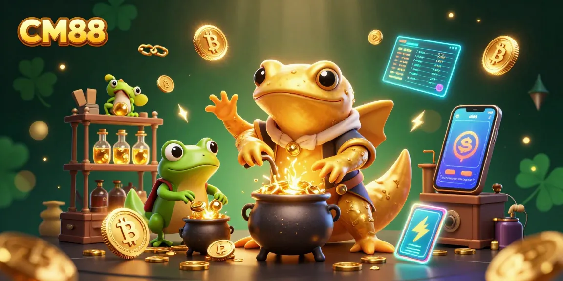 Experience winning with CM88 in a dynamic casino scene full of gold coins and crypto elements.