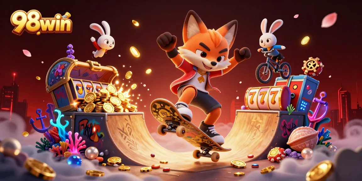 Experience the excitement of 98win casino with a thrilling action scene featuring playful characters and vibrant gaming elements.
