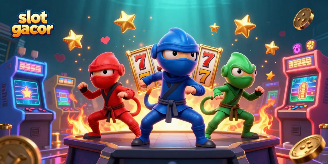 Engaging scene of slot gacor with ninja chameleons, showcasing vibrant gaming elements and casino themes for interactive entertainment.