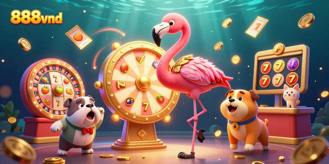 Experience the excitement of 888vnd with vibrant game elements and characters amid a dazzling scene.