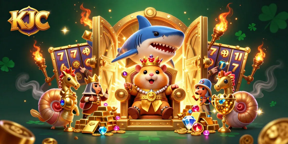 Experience exciting KJC gameplay with our golden hamster king and treasure-filled gaming environment.