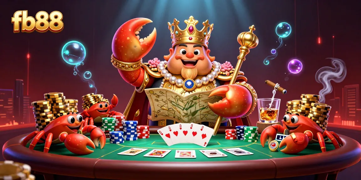 Bet on fb88 with a dynamic scene featuring a golden crab emperor and poker elements.