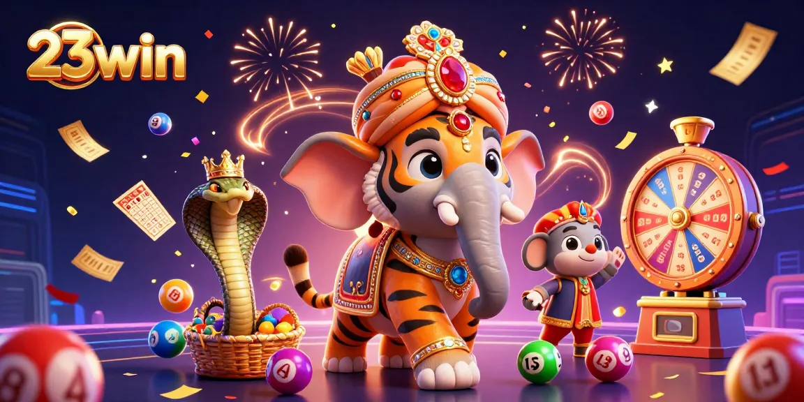 Bet on excitement with 23win in this vibrant casino scene filled with game elements.