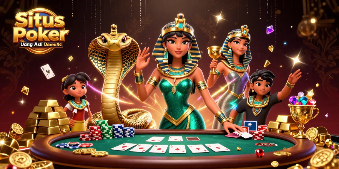 Situs Poker Uang Asli Dewapoker card game highlights a stunning woman with a golden cobra against a rich casino backdrop.