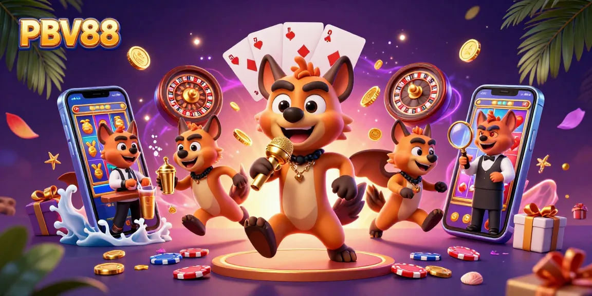 Hyenas entertain in a vibrant PBV88 comedy casino club with rich gaming elements.