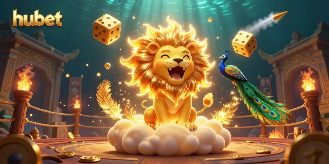 Engage with hubet through a stunning 3D casino illustration featuring a sun lion and gold elements.