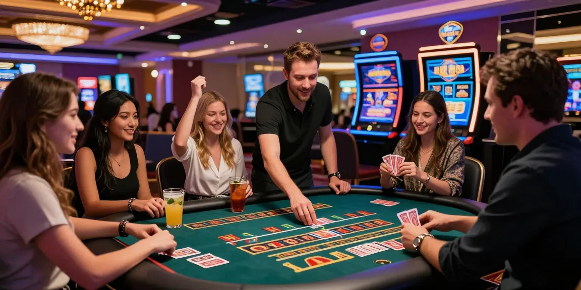 Exciting KO66 casino scene with friends celebrating a win at the gaming table.