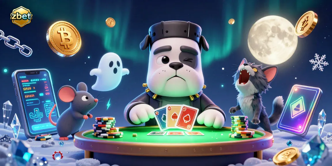 Engage with zbet, featuring a lively scene of a Frankenstein bulldog and ghost mouse at a casino