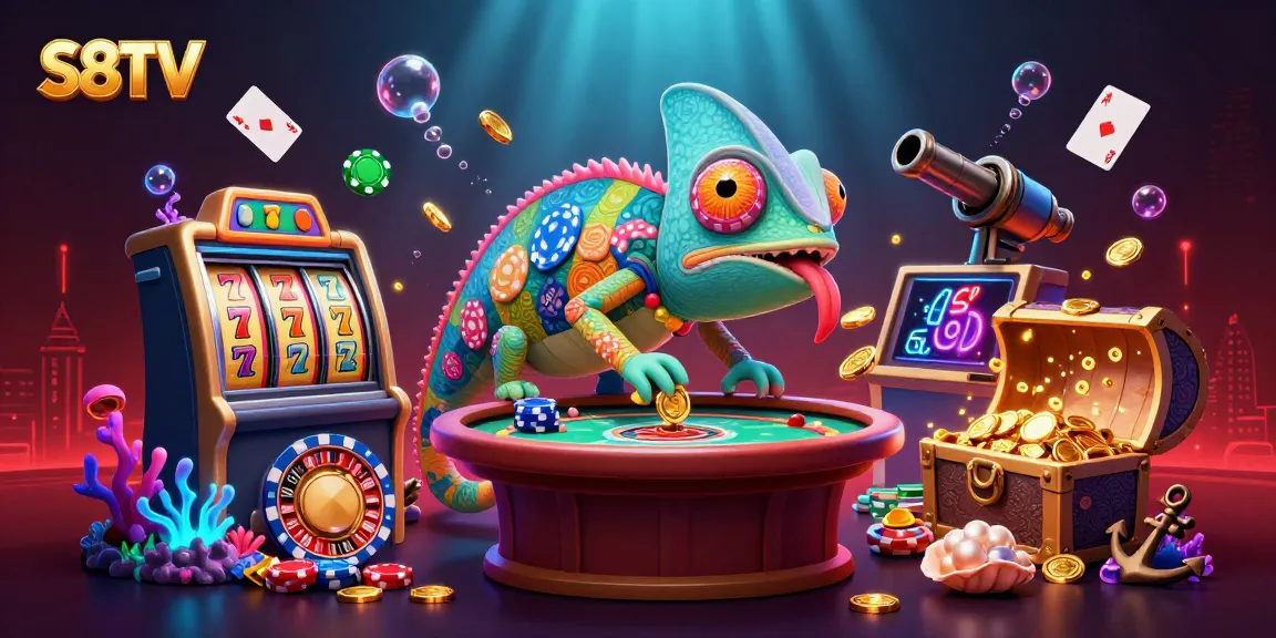 Experience thrilling gameplay with S8TV's colorful casino adventure featuring an animated chameleon and vibrant elements.