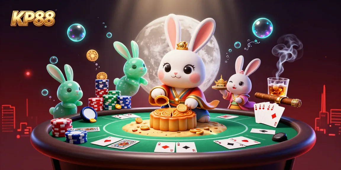 Experience immersive gaming with KP88 as the rabbit reveals hidden treasures amidst vibrant casino elements.