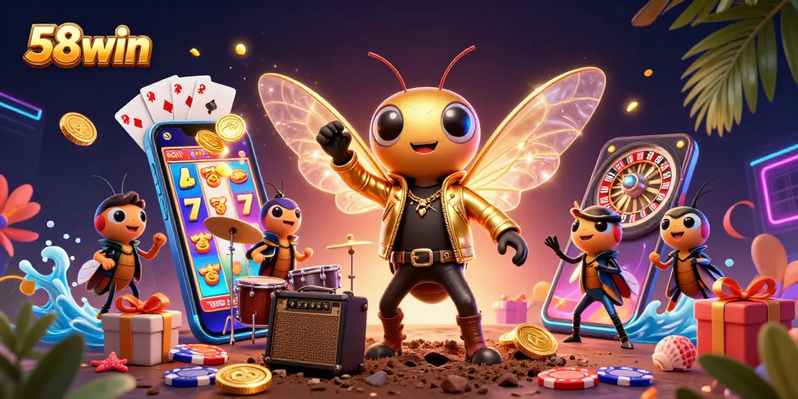 Experience thrilling gameplay at 58win with golden coins, slot games, and a vibrant casino atmosphere.