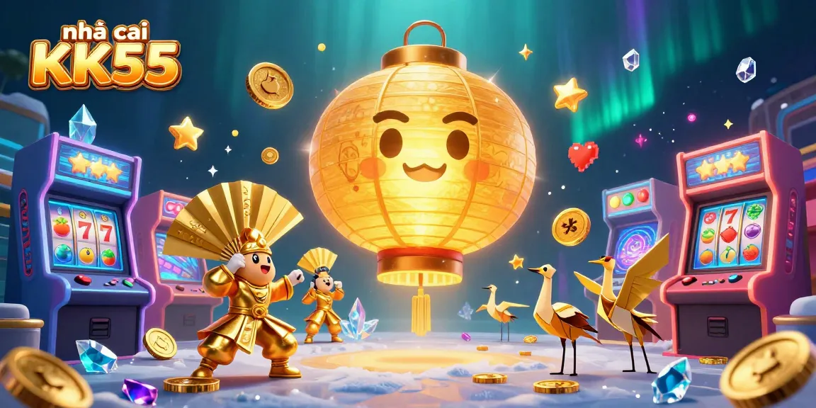 Engage with nhà cái KK55 and its vibrant casino atmosphere featuring slot machines and lucky symbols.