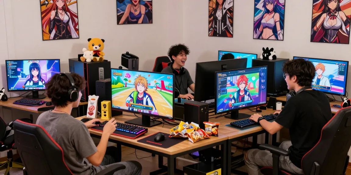 Engaged players enjoying online ecchi games in a vibrant gaming lounge, showcasing anime graphics and community spirit.