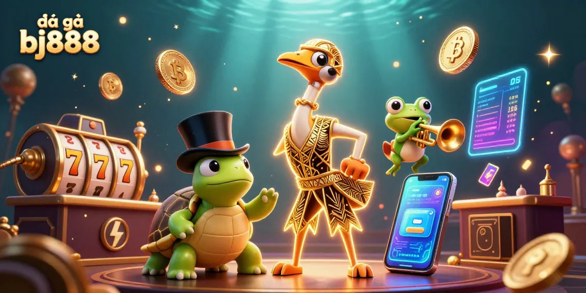 Engage in thrilling đá gà bj888 action with dynamic gaming characters and vibrant casino elements.